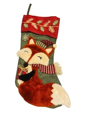 Walmart Holiday Fox Christmas Stocking Burlap 17”